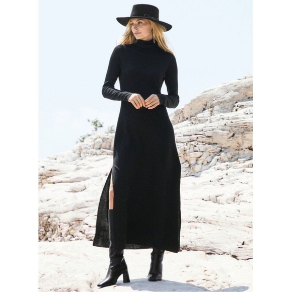 Peruvian Connection Audrey Black Long Sleeve Turtle Neck Dress - Picture 1 of 6